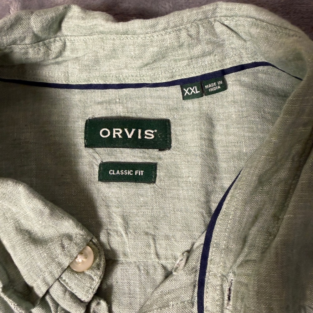 Orvis Mens‎ XXL Sage Green 100% Linen Short Sleeve Button Down Shirt Classic Fit - Picture 3 of 6